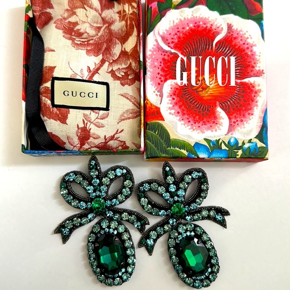 Authentic Gucci Crystal Embellished Bow Earrings - Picture 3 of 3
